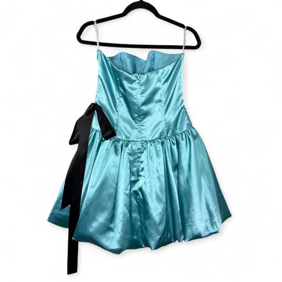 Vintage Gunne Sax Jessica McClintock Satin Babydoll Dress Sz 7 Blue Y2K Prom - Picture 8 of 14